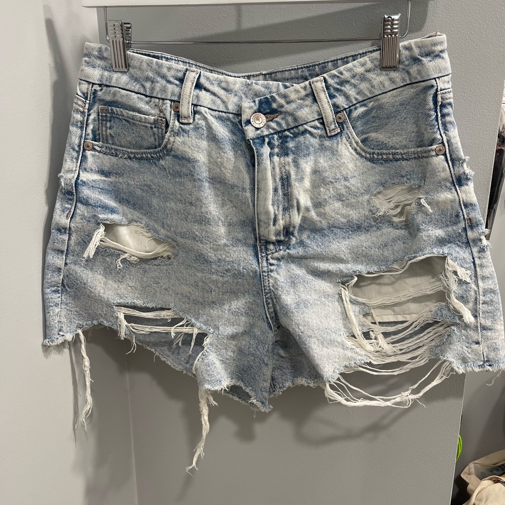 Distressed Light Blue Denim Shorts